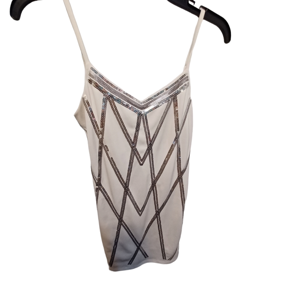 Vanity white and silver sequined tank top blouse size medium